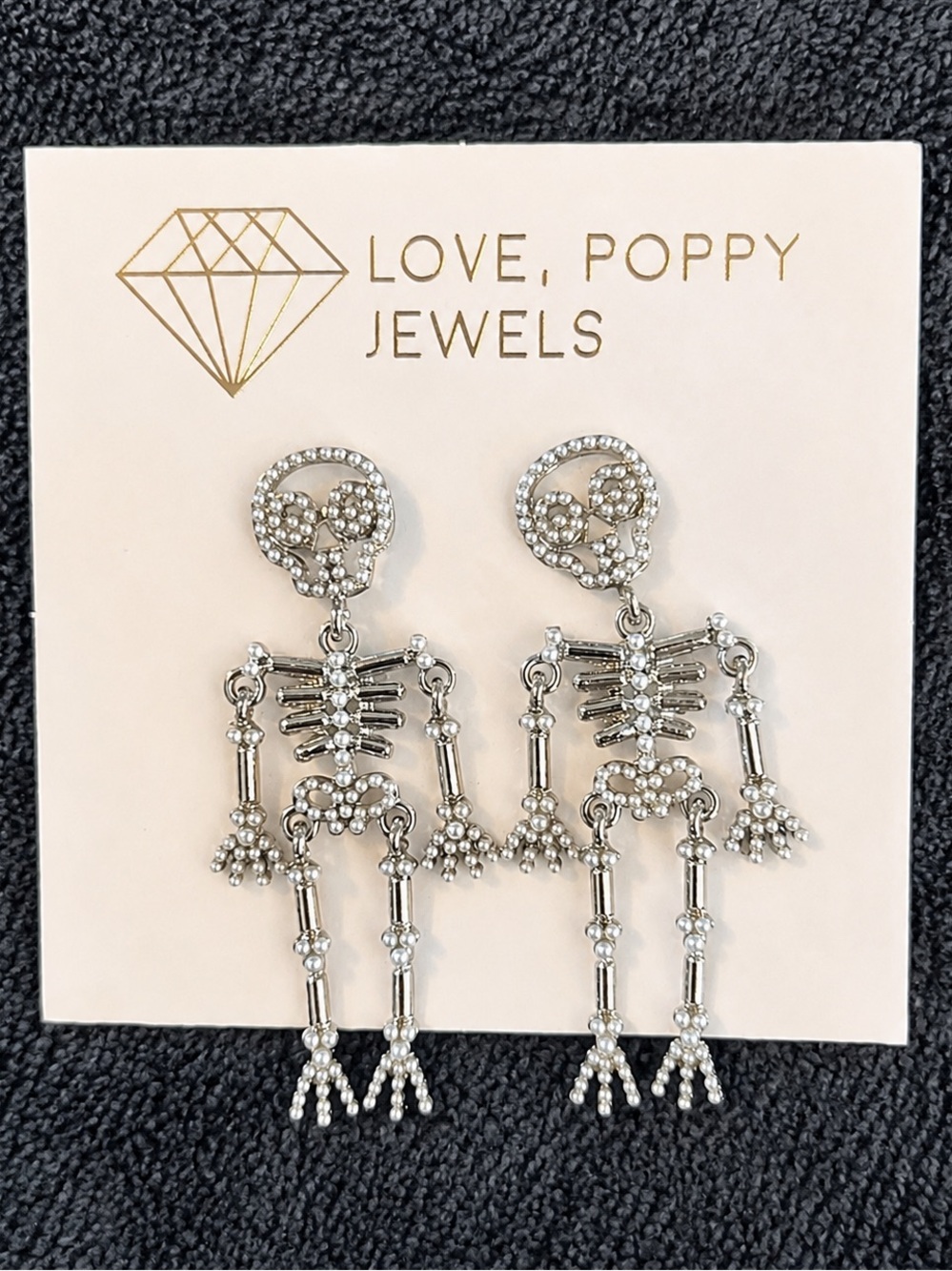 Love Poppy Jewels Pearl Skeleton earring NWT